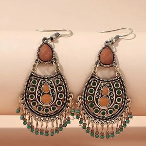 Bohemian Beaded Tassel Drop Dangle Earrings Silver Plated Decor Gift For Women